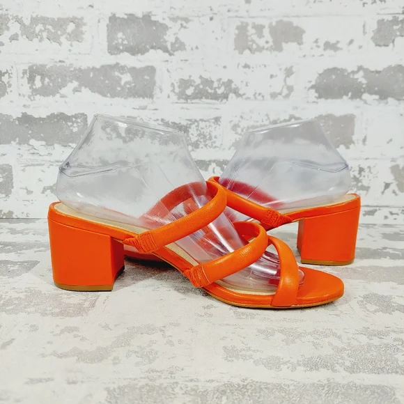 NEW Schutz Olly Orange Red Leather Strappy Heeled Sandals C244 - Picture 3 of 11